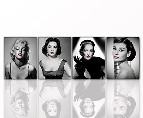 Leinwandbild Diven Set 4-teilig je 40x50cm Marilyn Monroe, Audrey Hepburn, Marlene Dietrich, Liz Taylor. Wandbild auf Keilrahmen. Geschenkidee Modern. Qualität aus Deutschland.