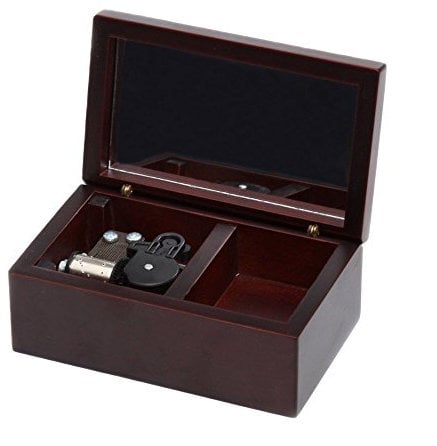 Aufziehbare hölzerne Spieluhr, kleine Größe, Aufbewahrung, Spieluhr, Geschenk, Spieluhr, Lilium von Elfen, mit versilbertem Uhrwerk, Weinrot