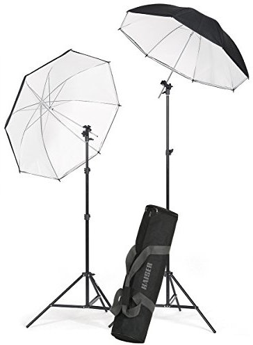 Kaiser Fototechnik 1204 Strobist Stativ-Set (2 Leuchtenstative, 2 Reflexschirme, 2 Neigegelenke für Blitzgeräte) schwarz