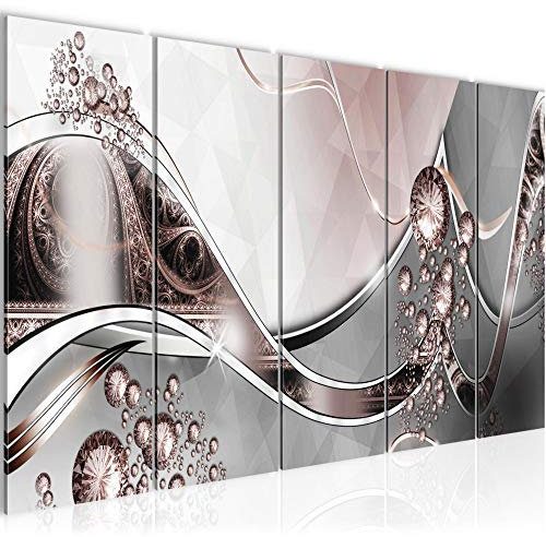 Runa Art Tableau mural XXL Abstrait 200 x 80 cm Gris Rose 5 Parties - 109155a