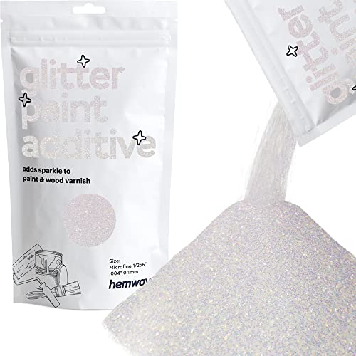 Hemway Glitter Paint Additive - Mother of Pearl Iridescent | Microfine Metallic Flakes for Adding Sparkle to Paints & Wood Varnish | Add to Emulsion, Acrylic & Latex for Indoor Sparkly Walls | 100 g