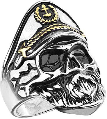 Mianova Herren Ring Edelstahl Massiv Breit Herrenring Männer Biker Rocker Totenkopf Schädel Seefahrt Kapitän gold vergoldet Größe 73 (23.2)
