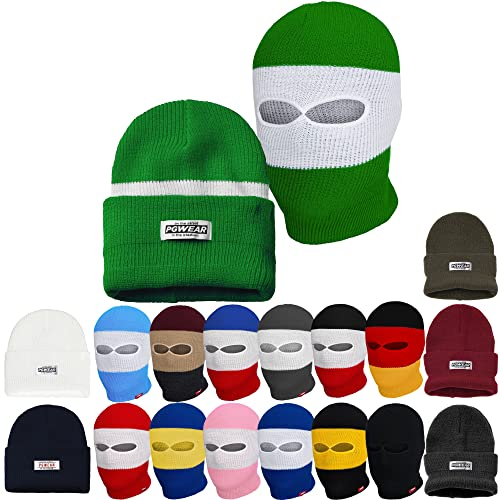 PG Wear Mütze und Sturmhaube 2 in 1 schwarz weiß rot blau gelb grün (Grün/Weiß)