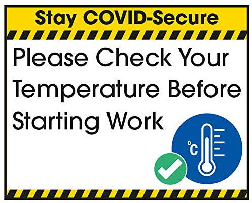 V Safety CV168CU-S Vsafety COVID-Secure Sticker - Check Temp Before Work 100 mm x 80 mm, selbstklebendes Vinyl, 100mm x 80mm