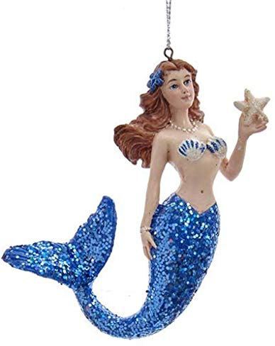 Kurt Adler Meerjungfrau mit blauem Glitzerschwanz, Christbaumschmuck Weihnachtsschmuck, je 1 Stück