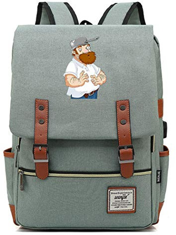 WANHONGYUE Plants vs. Zombies Game Anime Vintage Rucksack College Student Schoolbag 15.6-inch Laptop Backpack with USB Charging Port Green / 4