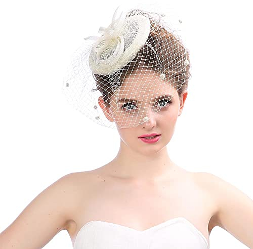 Fascinator Hüte Damen Mädchen Haar Clip Elegant Accessoire Haarklammer Schleier 20er Jahre Kopfschmuck Cocktail Tea Party Kopfbedeckung Pillbox Stirnband Haarnadel Haarschmuck Hochzeit Kirche