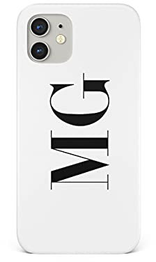 Tirita Personalised Initials Custom Hard Phone Case Compatible with iPhone 12 & 12 Pro PRINTED GLITTER, NOT REAL GLITTER Fashion Stylish Monogram Black Font White