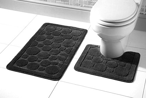Olivia Rocco® Cali Bubbles 2 Piece Bath Mat & Pedestal Set, Non Slip Toilet Bathroom Set, Black