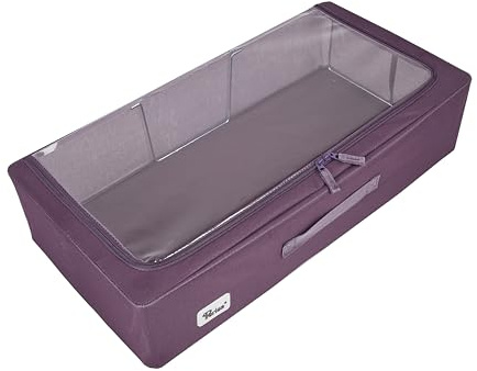 Periea 'Casey' Underbed Storage Boxes with Lids - Foldable, Stackable, and Space-Saving Organiser to Keep Your Space Tidy and Clutter-Free - Eggplant - Medium