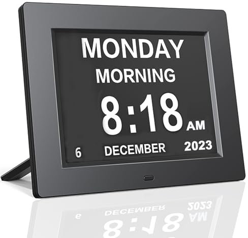 Johnziny 2025 Newest 8“ Dementia Clock Digital Day and Date Clocks -8 Alarms,Digital Clock Memory Loss Day Extra Large Non-Abbreviated Day & Date for Seniors