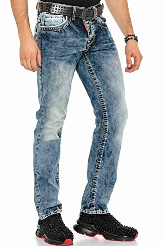 Cipo & Baxx Herren Fashion Hose | Destroyed, Ripped & Used Look Denim mit Ziernähten | Fashion & Biker Style