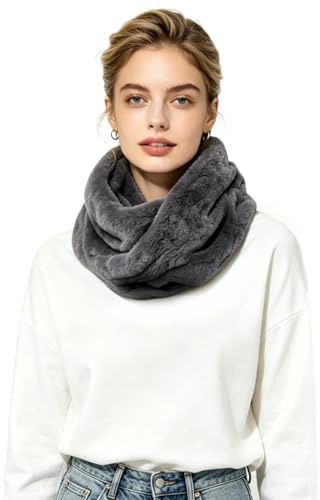 Lina & Lily Vinter Loop halsduk Snood damer fuskpäls, Mörkgrå,