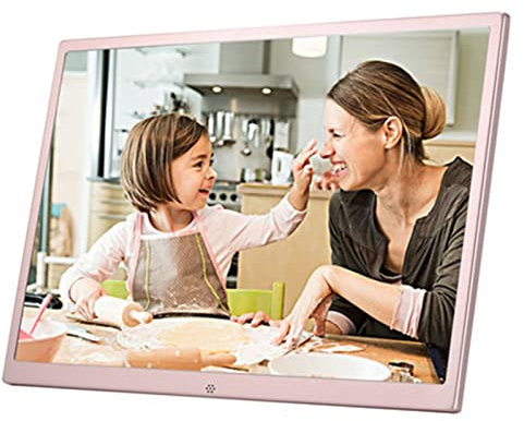 Digital Photo-frame,12/13/15/17 Inch High-definition LED Electronic LCD Digital Picture Frames, Portable Blu Ray Player Image Preview Video Calendar Clock Automatic On/Of(Size:12 inch,Color:Rose Gold)