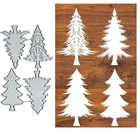 4 Stück Weihnachtsbaum-Metall-Stanzformen für Kartenherstellung, Tannenbaum, Karten, Stanzschablonen, DIY, Scrapbooking, Album, dekorative Prägung, Papier, Karten, Prägung, Handwerk