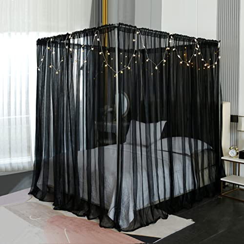 Akiky Baldachin für Mädchenzimmer, schwarz, eleganter transparenter Vorhang für Doppelbett, Queen-Size-Bett, 8 Paneele mit Licht, Raumdekoration (Doppelbett, Schwarz)