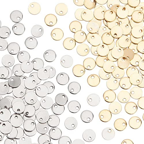 DICOSMETIC 200Stück Runde Stempel Anhänger Kleiner Ohrring Anhänger 6mm Gravieren Blanko Tags Runde Blanko anhänger Edelstahl Leere Etiketten Charme für Armbänder Schmuckherstellung