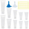 HLIWS Auffüllflasche,Klare Kosmetik Behälter 10 Stück(15ml/20ml/30ml/50ml)+2 Kunststofftrichter+56stk Etikette für Shampoo,Duschgel,Lipgloss,Lotion