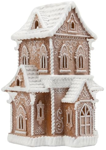 Braxio Lebkuchenhaus Weihnachten Tischdekoration – Dorf Lebkuchen-Dekor Traditionelle Hütte Kirche Weihnachten Sammlerstück Figuren Hoch 26,5 x 19,1 x 34,9 cm