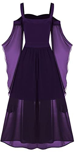 AMhomely Women's High Low Victorian Dress Puff Sleeve Off Shoulder Ruffle Medieval Costume for Women Renaissance Dress Purple