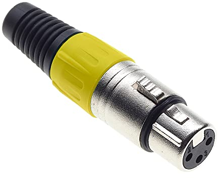 Keple 3 Pole XLR Socket, Yellow - Female Audio Mic Microphone DMX Plug Jack Socket, Nicked-Plated Adapter, Metal Construction Connector With Plastic Housing