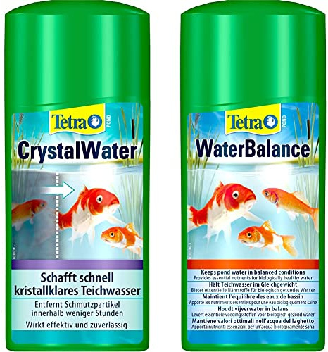 Tetra Pond CrystalWater - Wasserklärer gegen Trübungen für kristallklares Wasser im Gartenteich, 500 ml & Pond WaterBalance Wasserpflegemittel - schafft ideale und stabile Wasserwerte im Teich, 500 ml