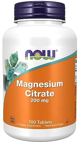 Now Foods Magnesium Citrate, 200mg Magnesium, 100 vegane Tabletten, Laborgeprüft, Vegetarisch, Glutenfrei, Sojafrei, Ohne Gentechnik