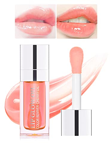 Prreal Tinted Lip Oil Plumping Lip Gloss, Hydrating Lip Glow Oil Lip Care Moisturizing Clear Toot Lip Oil for Dry Lips, Nourishing Water Glossy Glass Lip Oil Gloss Non-Sticky Shine Lip Tint (Pink)