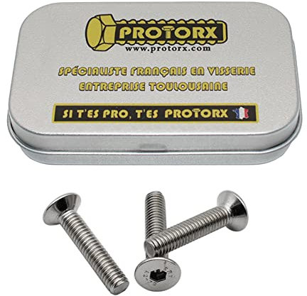 Vis Tête Fraisée M4 x 20mm : Boîte 30 Pcs Inox pour Rondelles Métal Écrou | 6 Pans Tête Ronde FHC Acier A2 | Anti-Rouille - ISO 10642 | PROTORX