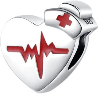 Amuefer ECG Infirmière Charms pour Bracelets Pandora et Colliers Argent Sterling avec Zircon Cubique Cœur Perle Charme Noël Bijoux Cadeaux pour Femme Fille