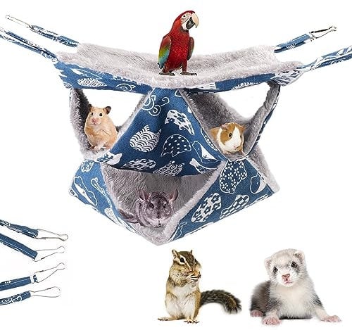 Svalor Pet Cage Hammock - 3-Layer Soft and Fluffy Hamster Hanging Bed for Ferrets, Chinchillas, Squirrel, Sugar Glider to Rest and Play
