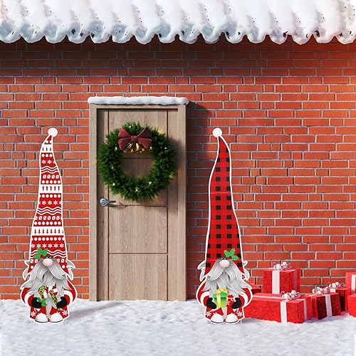 2stk Weihnachtsdeko für Draußen, Hofschilder 110cm Groß Weihnachtszwerg Hofschilder mit Metallpfahl Weihnachtliche Außenhofdekorationen Terrasse Veranda und Hof Rasen Gehweg-Dekoration