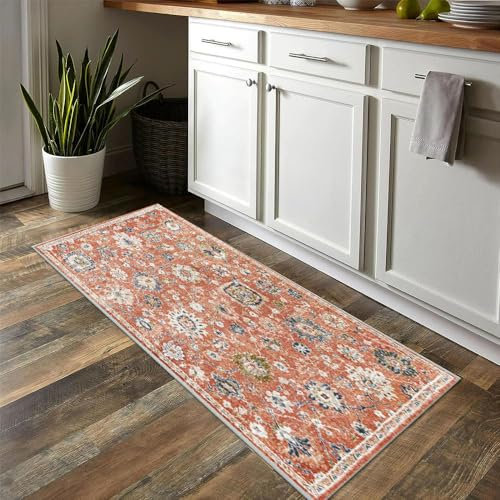 Siunwdiy Korallrot Teppich Läufer Flur Marokkanischer 40x120cm rutschfest,Küchenläufer Waschbar Korridor Teppichmatten Teppichläufer Lang Küchenteppich Für Küche Eingang Meterware Anpassbar Breite