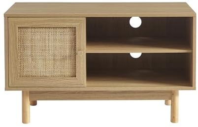 BAÏTA Helena TV-Schrank in Eichenoptik und Rattangeflecht, 90 cm, Eiche Hell