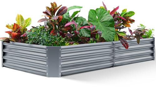 Land Guard Verzinktes Hochbeet-Set für Gemüse, verzinkt, großer Metall-Pflanzgefäß, erhöhte Gartenkästen für den Außenbereich, modernes Grau, 15 x 90 x 30 cm