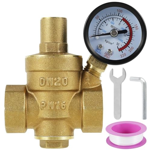 Druckminderer Wasser Wasserdruckminderer 3/4 Zoll DN20 Messing Wasserdruckregelventil 1/2 Zoll DN15 Einstellbarer Druckminderer Manometer Wasserdruckregler (Size : Gold 3 4 inch DN20)