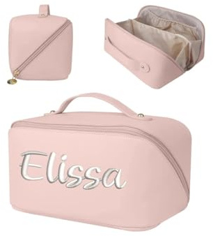 Individuelle Make-up-Tasche, Kosmetiktasche für Damen, Brautjungfern-Geschenke, Antrag, Geburtstagsgeschenk für beste Freundin, Reise-Make-up-Tasche, rose, embroidery name