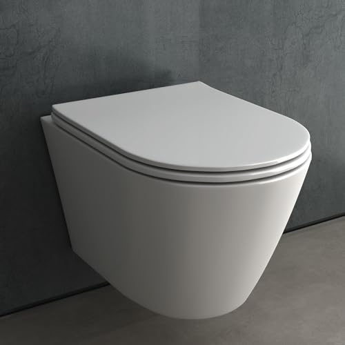 Alpenberger Hänge WC für Bad und Gäste WC | Moderne Toiletten | Kloschüssel mit Toilettendeckel mit Absenkautomatik | Wand WC Spülrandlos