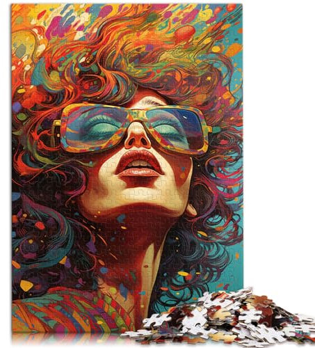 Puzzle für Erwachsene, 500 Teile, farbenfrohe psychedelische Frau, für Erwachsene und Kinder ab 12 Jahren, Holzpuzzle, zur Heimdekoration, Größe: 38 x 52 cm
