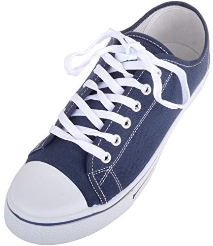 Womens Canvas Lace Up Trainers Sneakers Plimsolls with Rubber Toe Cap - Navy - UK 6