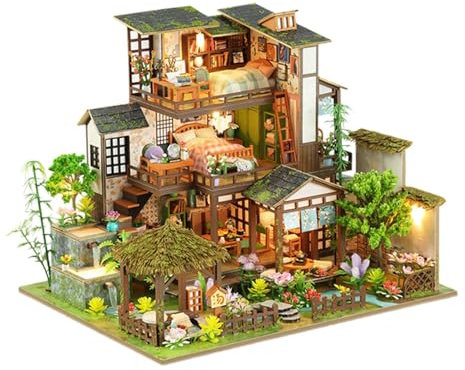 Perfeclan DIY-Miniatur-Puppenhaus aus Holz mit Zubehör, Holzhandwerk-Spielzeug, handgefertigtes Puppenhaus für Geburtstagsgeschenk, Erwachsene, Kinder, Jungen,