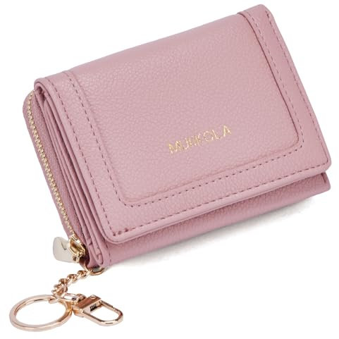 MUIIKOLA Portefeuille pour femme en cuir végétalien avec 5 emplacements pour cartes et 1 fenêtre d'identité, rose foncé, Élégant