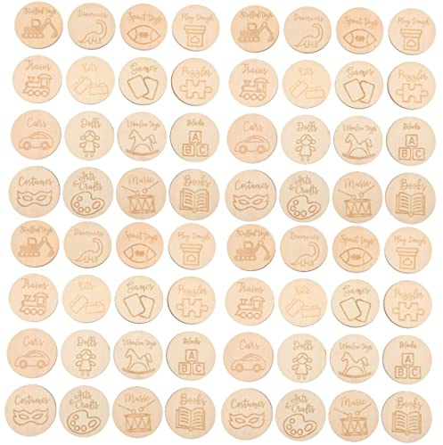 VICASKY 64pcs Round Box Boys and Girls Toy Storage Removable Labels Wooden Tags for Home Organization
