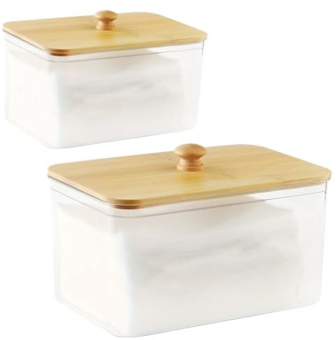 Litinliv Dryer Sheet Holder Laundry Pods Container, Organised Laundry Storage Containers,Bathroom Washing Powder Storage With Bamboo Lid, for Dryer Sheets, Laundry Pods & Washing Powder Storage