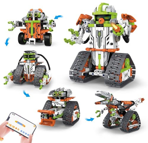 Robot Technic de control remoto para niños, kit de construcción de tanques 5 en 1 con aplicación y control remoto, 604 piezas, regalo de cumpleaños para niños de 8, 9, 10, 11 y 12 (Amarillo Verde)