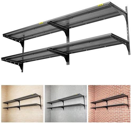 Aecxm Garagenregal, 2 Etagen, 0,4 x 0,9 m, Wandmontage, 227 kg Tragkraft, 39,6 x 91,4 cm pro Regal, Kassette, verstellbare schwebende Regale, schwarz, 2 Stück