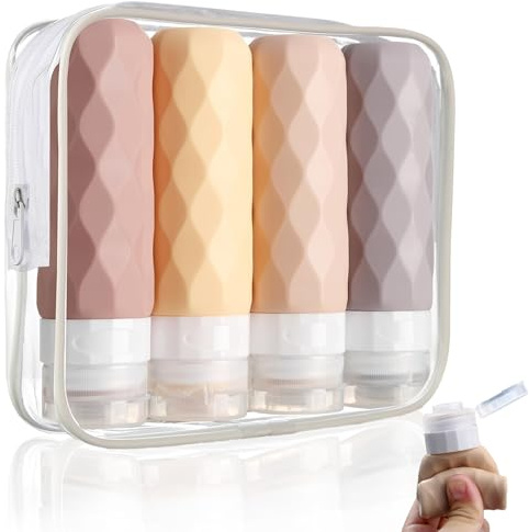 HEOUCH Reiseflaschen zum Befüllen, 4 Stück, 90 ml, Silikon | Leak-Proof, Tragbar, Zusammendrückbar, Für Shampoo Toilettenartikel