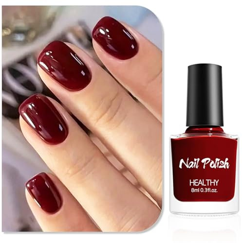 Red Nail Polish, Burgundy Nail Polish, Quick Dry Long Lasting Breathable No UV Needed Matte Dark Red Nail Varnish, Summer Nail Art Manicure for Women DIY Nail Art