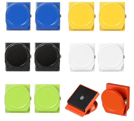 AMONENZ 12 Pièces Pince Aimantée, 31 mm Agrafes Magnétiques en Métal, Pince-Papier avec Aimant Clips, Carré Rond, 6 Couleurs, pour Réfrigérateurs, Tableaux Blancs, Joints