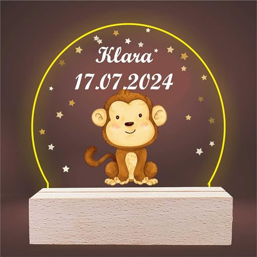 INDIGOS UG - LED Lampe personalisiert - Affe - personalisierte Lampe für KInder - personalisierte Geschenke - Nachtlampe - Geschenk für Baby und Kinder mit Wunschtext